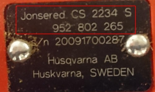 Jonsered reservdelar produktnummer etikett