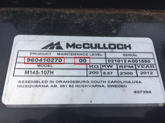 McCulloch Produktnummer