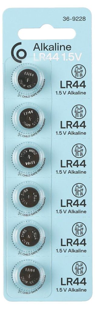 Knappcellsbatteri LR44, 1,5V, 6-pack