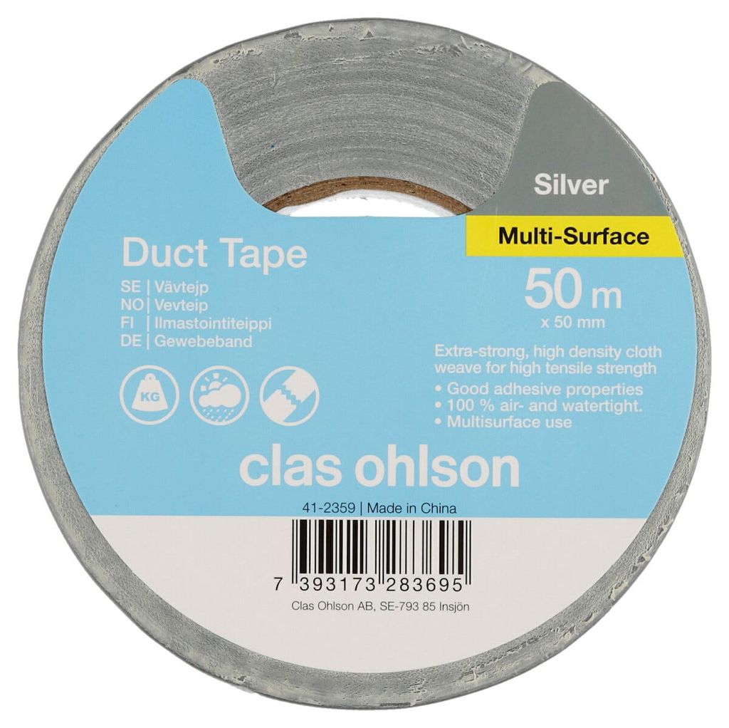 Vävtejp silver 50 m × 50 mm – Clas Ohlson