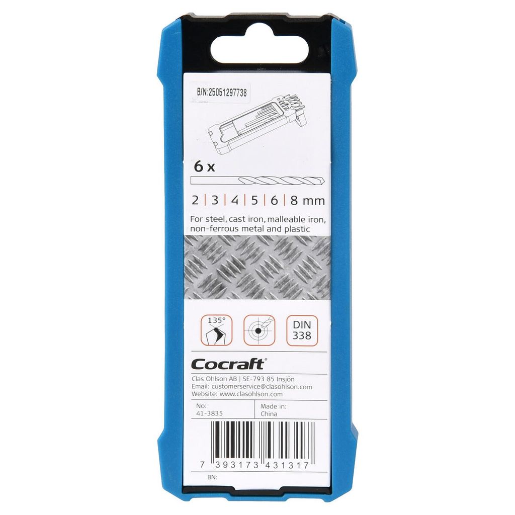 Borrsats till metall och plast, Cocraft HSS 2–8 mm, 6-P