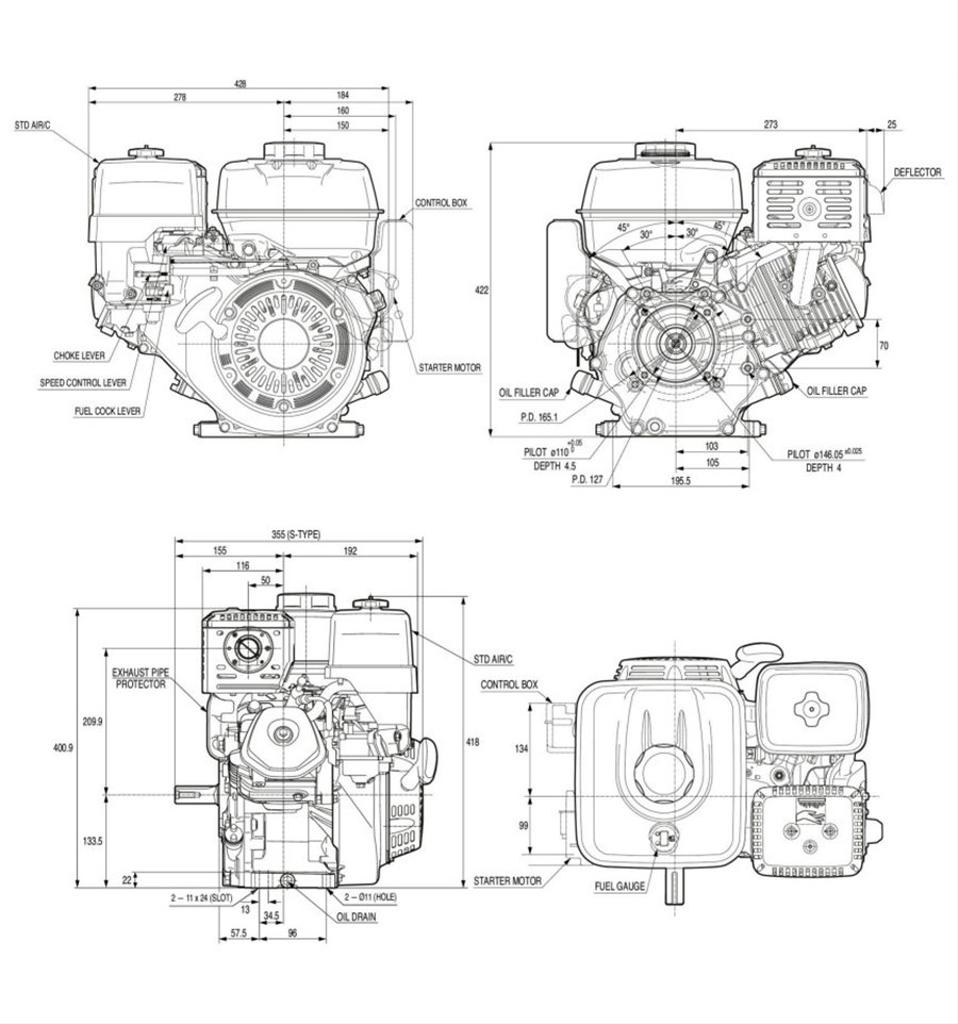 Motor GX270, 8hk, elstart, 25mm axel