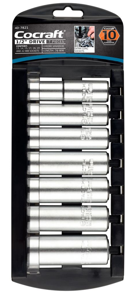 Cocraft lång sexkantshylssats 1,27 cm, 7 delar