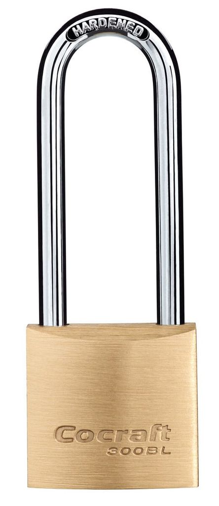 Hänglås Cocraft med lång bygel, mässing, 40 mm