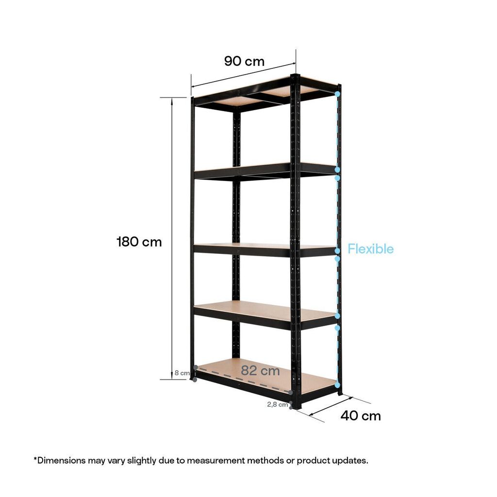 Metallhylla för garage, 5 hyllplan, 90 × 40 × 180 cm, svart