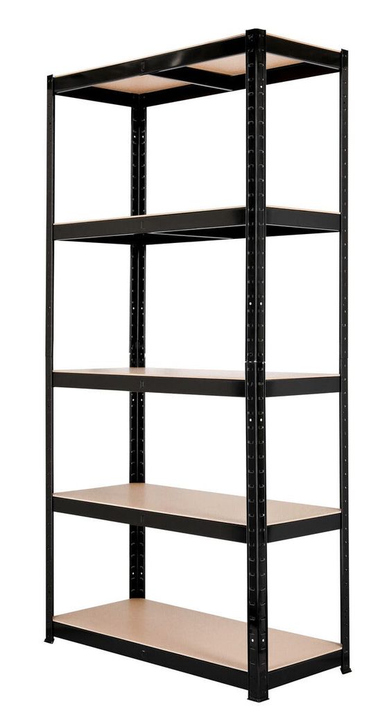 Metallhylla för garage, 5 hyllplan, 90 × 40 × 180 cm, svart