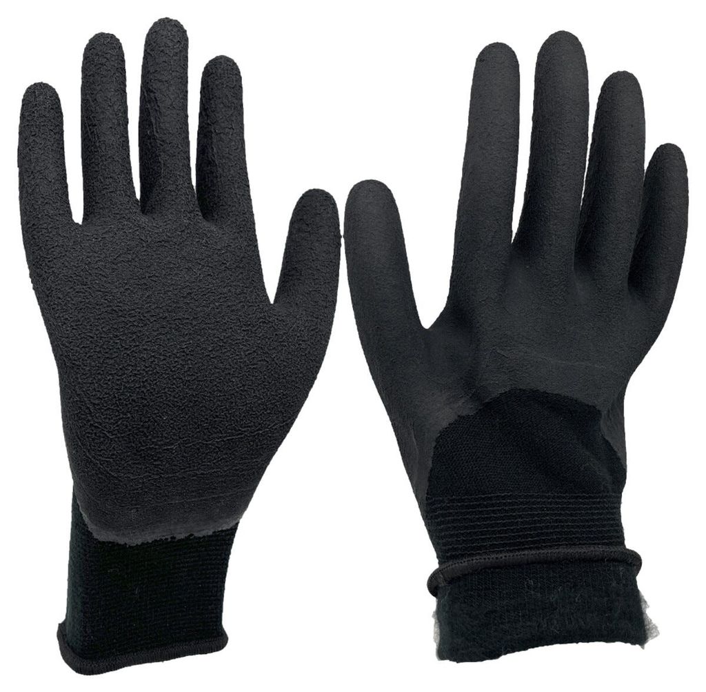 Arbetshandskar med latexgrepp, fleecefodrade, svarta