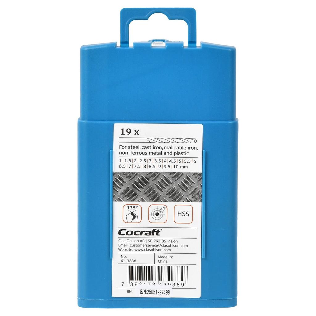 Cocraft borrsats metall HSS 1–10 mm, 19 delar