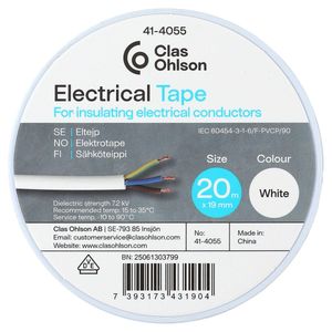 Eltejp vit, 19 mm x 20 m