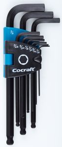 Cocraft insexnyckelsats i tum med kula, 9 delar